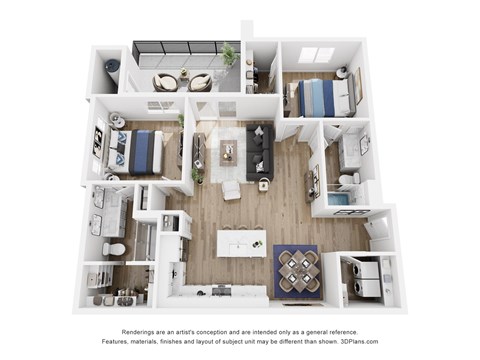 A floor plan of a house with a kitchen, living room, and two bedrooms.
